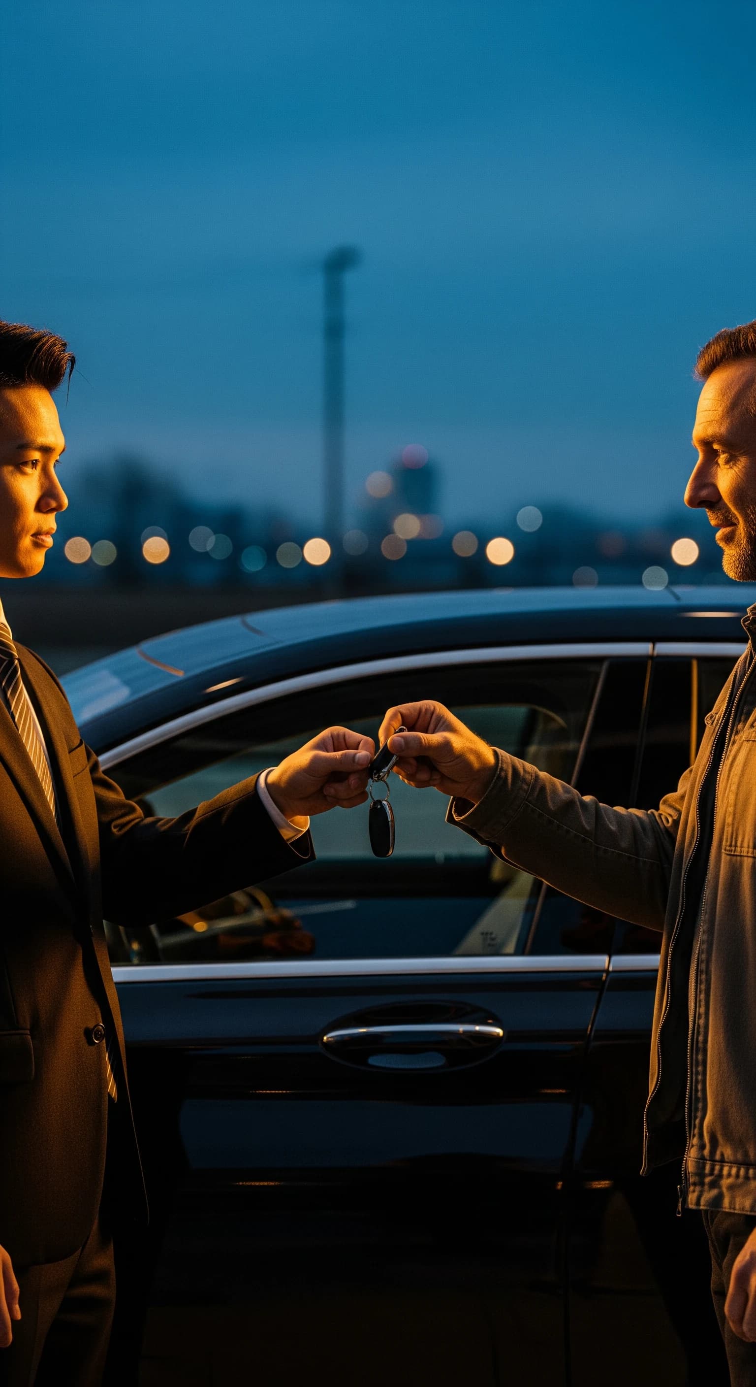 Bilingual staff handing over a car key