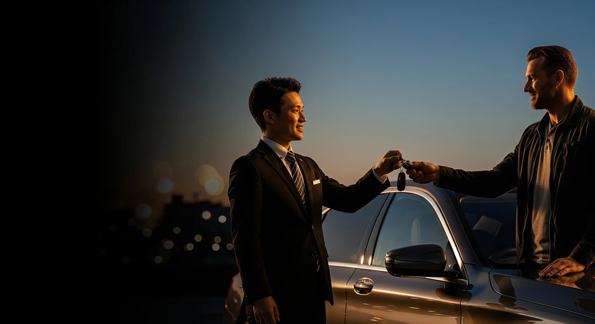 Bilingual staff handing over a car key